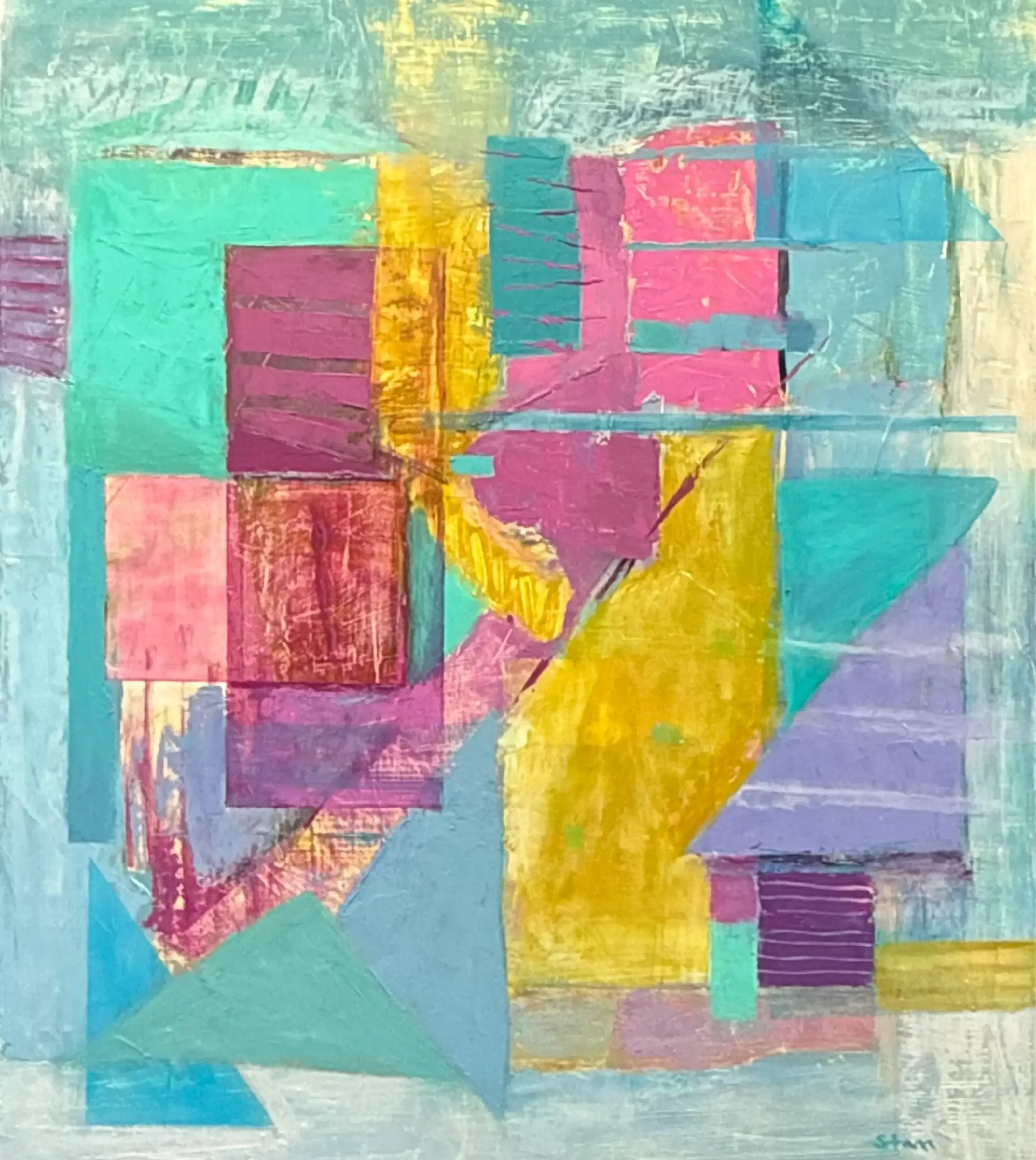 Abstract geometric shapes in vibrant colors.